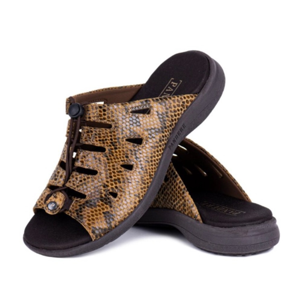 Pandere Tango Slide Wide Slip On Women’s 10 Camel Brown Sandals Reptile Snake